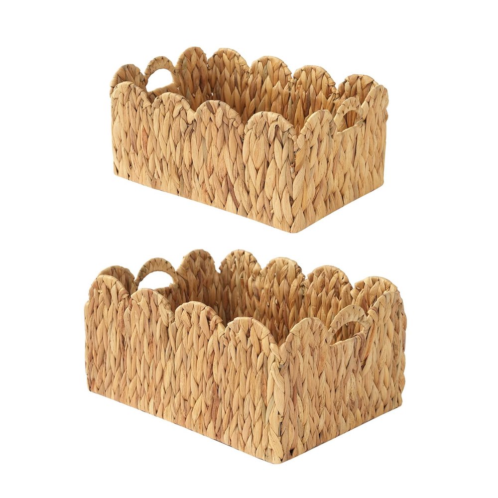 2-Pack Wicker Baskets with Handles, Large(15"Lx11"Wx7"H)&Small(13"Lx9"Wx6.25"H) Woven Storage Basket, Decorative Storage Basket for Home & Kitchen/Nursery Organizers