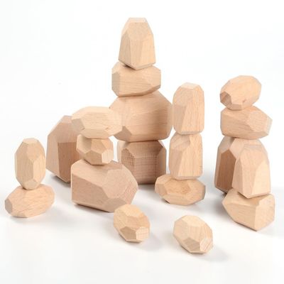 20 Pcs Irregular Wooden Stacking Rocks, Wooden Balancing Stones, Novel Building Blocks, Paint-Free Preschool Educational Toys, Fun Painting for Toddles
