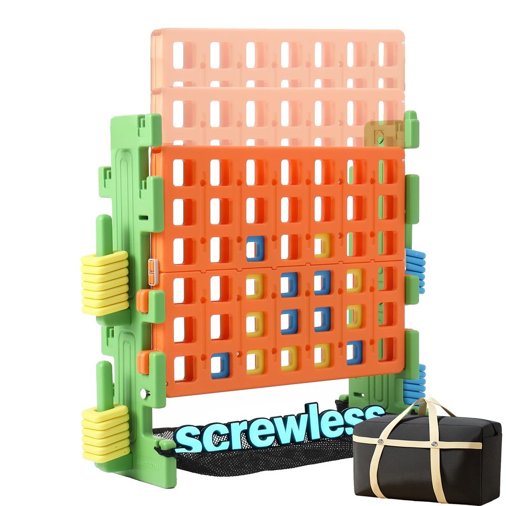 SDADI Screwless Giant 4-in-a-Row Game Set with Block-Style Assembly, Adjustable Height 4-to-Score Connect Game, Portable Family Yard Game for Indoor & Outdoor Play