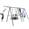 6 in 1 Swing Set with Climbing Ladder, Climbing Net, Trapeze bar, Hammock Swing, Belt Swing, Basketball Hoop for Backyard (Style A(with Glider)) view 1