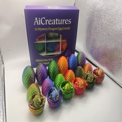 12 Pack 3D Printed Dragon Eggs & Crystal Dragons  Articulated Fidget Toy Gift Set with Display Tray, Assorted Colors for Kids, Collectors, Party Favors & Stocking Stuffers