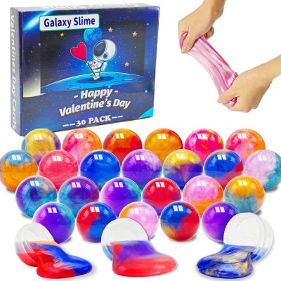 30 Pack Galaxy Slime Balls for Easter Eggs, Easter Basket Stuffers Balls Fidget Toys for Kids, Party Favors, Easter Classroom Prize Supplies for Boys Girls