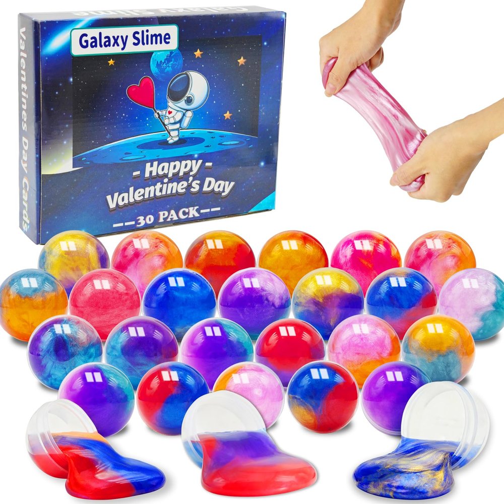 30 Pack Galaxy Slime Balls for Easter Eggs, Easter Basket Stuffers Balls Fidget Toys for Kids, Party Favors, Easter Classroom Prize Supplies for Boys Girls