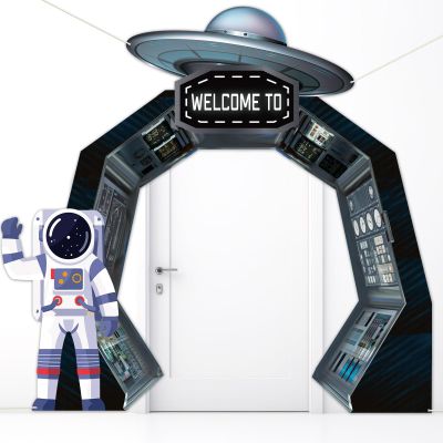 3Pcs Outer Space Porch Banner Space Birthday Party Decorations Spaceship Hanging Banner Astronaut Planet Door Covers Backdrops for Galaxy Solar System Kids Boys Girls Birthday Photo Booth Prop