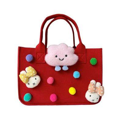 DxXU SewLife Kawaii Bunny Colorful Small Grocery Felt Tote Wide Base Gift Bag For Teens (1.Red)