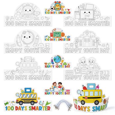 BkeeCten 100th School Coloring Crowns - 36 Sets Costume Headwear DIY Coloring Crowns Paper Art Crafts Supplies Making Kit Make Your Own 100th School Classroom Gifts Party Favor Games Creative Activity