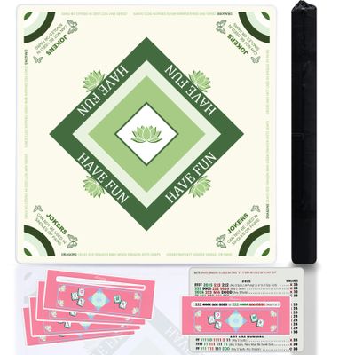 BUZCOZY Lotus Mahjong Mat and 4Pcs Acrylic Mahjong Line Finder Set31.5x31.5 Inch Non-Slip Noise Reduction Gaming Mat with Carry Bag,Cute Mahjong Line Finder for Beginners,Party, Poker Board Games