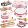 Baby Musical Instruments - Montessori Musical Toys for Toddlers 1-3, Wooden Percussion Instruments Set, Kids Preschool Educational Music Learning Toys, Birthday Gifts for Boys Girls (Pink) view 1