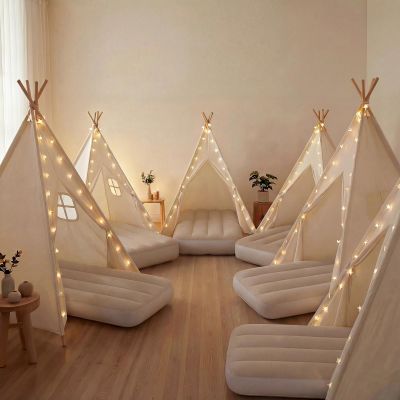 Sumbababy 6 Pack Teepee Tent for Kids Sleepover Party Indoor, Play Tent with Star Lights, Washable & Foldable Toddler Slumber Party Tent for Girls & Boys, White