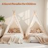 Sumbababy 6 Pack Teepee Tent for Kids Sleepover Party Indoor, Play Tent with Star Lights, Washable & Foldable Toddler Slumber Party Tent for Girls & Boys, White view 4
