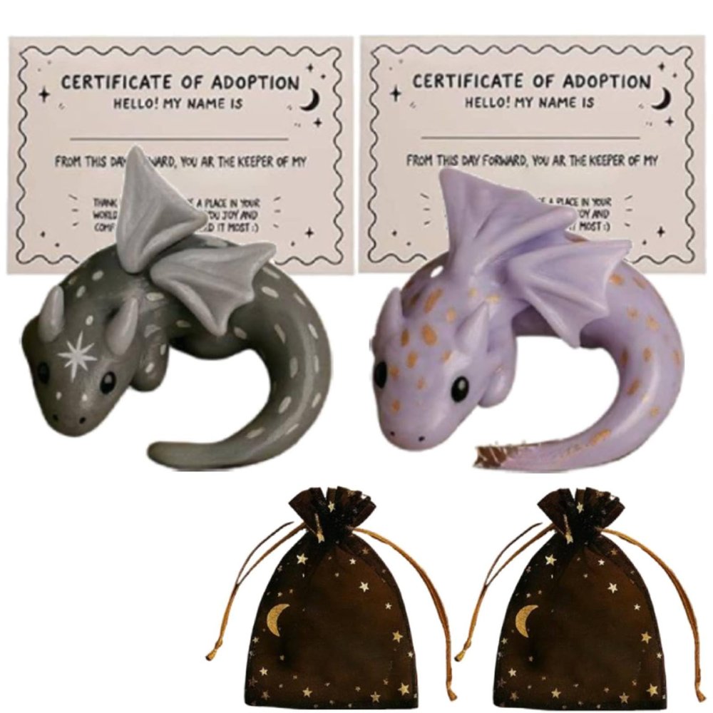 2X Support Dragon Adoption Kit, Emotional Support Dragon,Miniature Dragons Figurine, Fantasy Desk Decor, Stress Comfort & Calming, Cute Dragons Whimsical Gift for Halloween Xmas Desk Bookshelf Decor