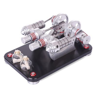 Stirling Engine Kit, Metal 2-Cylinder Parallel Bootable Stirling Engine Model Micro External Combustion Engine Model, Physics Science Experiment for Adult