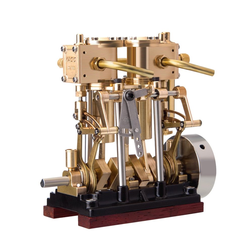 KACIO LS2-13S Vertical Two-Cylinder Reciprocating Steam Engine Model with Oil Cup Support Forward and Reverse Rotation Suitable for 80-120CM Steam Model Ship Boiler Not Included