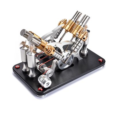 Stirling Engine Kit, Metal Bootable V4 4-Cylinder Parallel Stirling Engine Model Micro External Combustion Engine Model, Physics Science Experiment for Adult