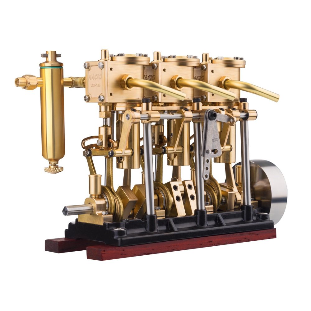 KACIO LS3-13S Vertical Three-Cylinder Reciprocating Steam Engine Model with Oil Cup Support Forward and Reverse Rotation Suitable for 80-120CM Steam Model Ship Boiler Not Included
