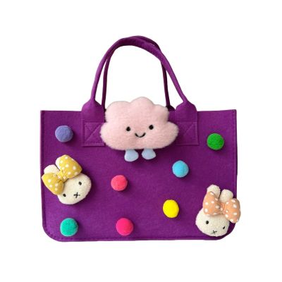 DxXU SewLife Kawaii Bunny Colorful Small Grocery Felt Tote Wide Base Gift Bag For Teens (5.Purple)