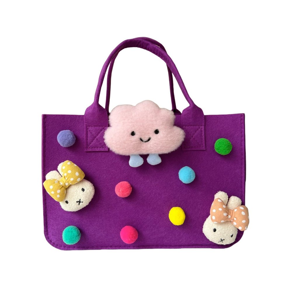 DxXU SewLife Kawaii Bunny Colorful Small Grocery Felt Tote Wide Base Gift Bag For Teens (5.Purple)