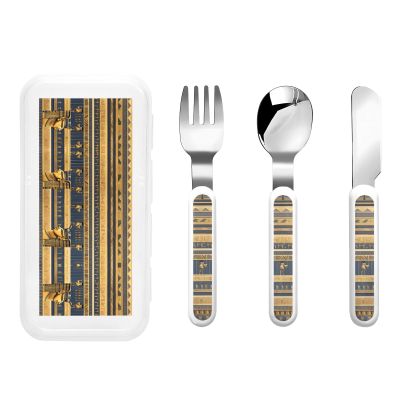 Egyptian Pharaonic Frescoes 3-piece children's cutlery set stainless steel perfect for family dinners and picnics