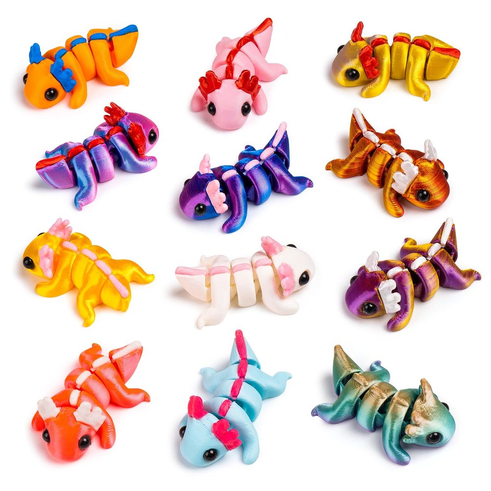 24pcs 3D Printed Axolotl Fidget Toys Flexible 3D Printed Axolotl Figures, Colorful 3D Printed Axolotls Stress Relief Set for Party Play Display Christmas Valentine's Day Gifts