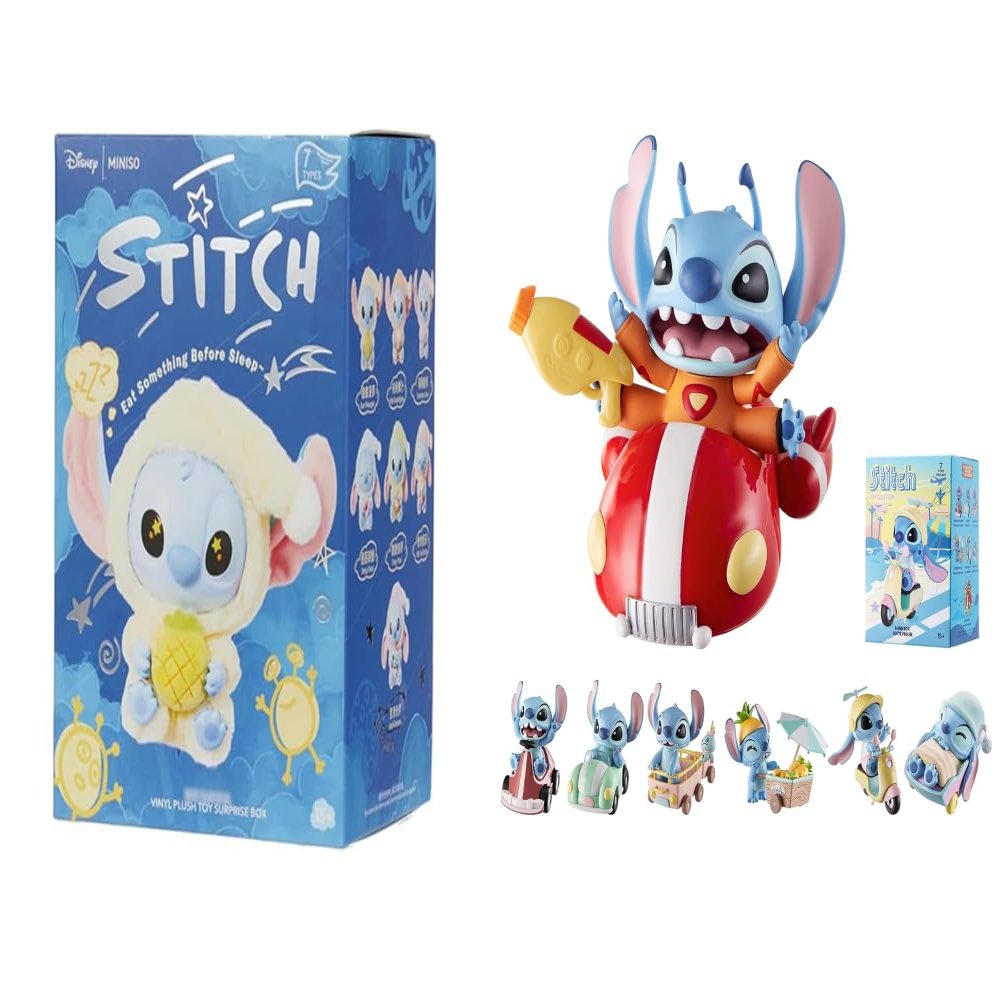 (2 Pack) Disney Stitch Eat Something Before Sleep + Trip Collection Vinyl Plush Toy Surprise Box Figure Model Random Design Blind Box Toy for Home Decor Birthday Gifts (Random)
