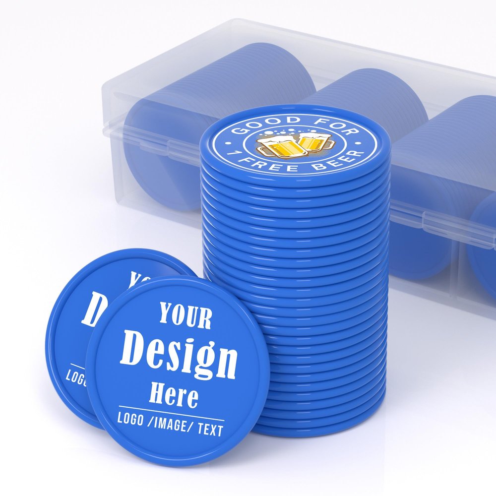 200-1000 Custom Poker Chips for 16 Colors,Personalized Drink Tokens,Double Sided Full Color Print,Design Your Logo Text Images for Bar Party,Business Cards,Expedited Delivery Available (Blue)