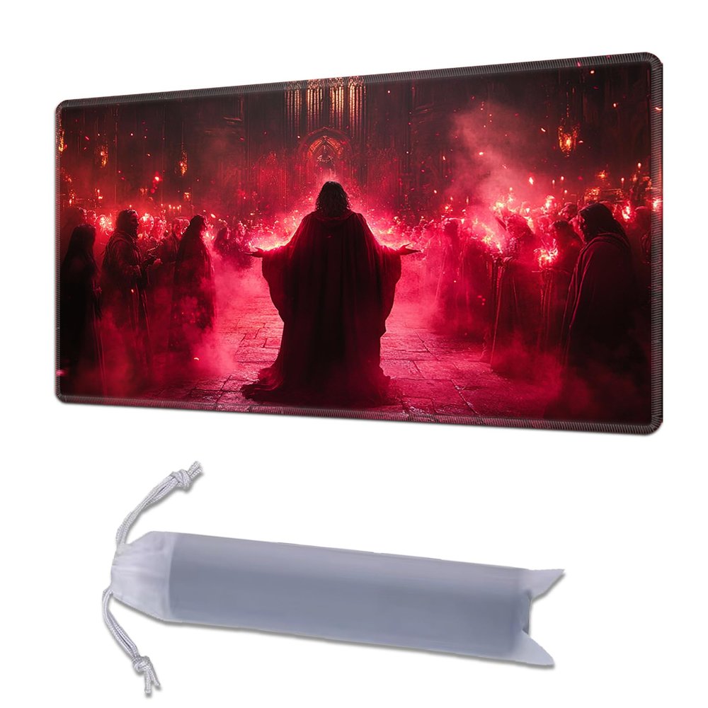 HGGJFLYX Playmat for MTG, 28x16 Inch for TCG Playmat with Non-Slip Rubber Base, Smooth Surface Stitched Edges, Magic Card Game Mat with Storage Bag, and Desk Mousepad, Red Ritual