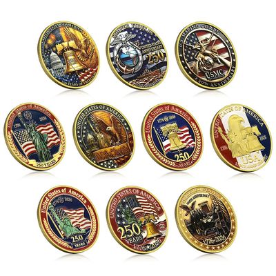 1776-2026 USA 250th Anniversary Commemorative Coin Set Liberty Bell Statue of Liberty Marines Independence Souvenir Gift (10PC-Set)