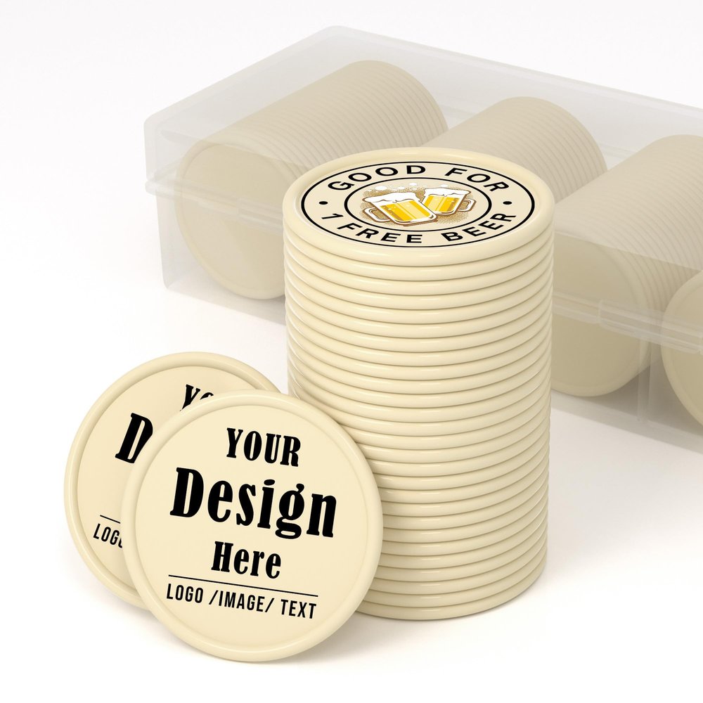 200-1000 Custom Poker Chips for 16 Colors,Personalized Drink Tokens,Double Sided Full Color Print,Design Your Logo Text Images for Bar Party,Business Cards,Expedited Delivery Available (Beige)