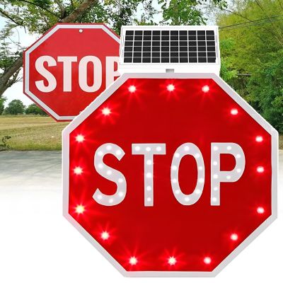 ddingsmafosee Upgraded Solar Flashing Stop Sign with 24 LEDs - Octagon Aluminum Reflective Flashing Stop Signs W/Reflective Film,for Traffic Road,Garage & School Zones 80cm/31.5in