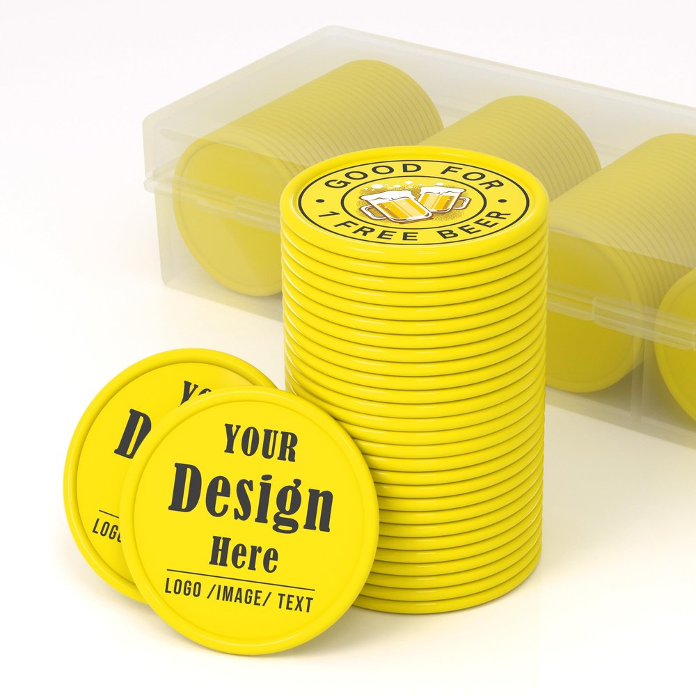 200-1000 Custom Poker Chips for 16 Colors,Personalized Drink Tokens,Double Sided Full Color Print,Design Your Logo Text Images for Bar Party,Business Cards,Expedited Delivery Available (Yellow)