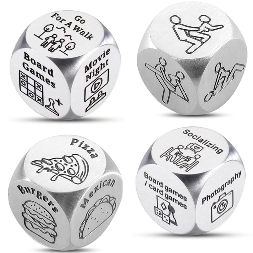 4Pcs Valentines Day Gifts Date Night Decision Dice Date Night Gift for Boyfriend Girlfriend Food Dice for Him Her Anniversary Day Gifts for Wife Husband Wedding Birthday Bachelorette for Bride