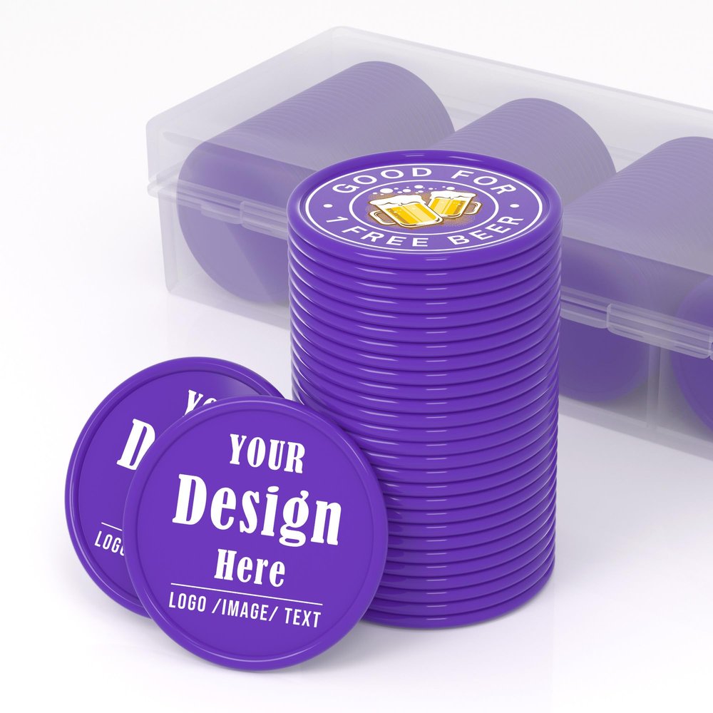 200-1000 Custom Poker Chips for 16 Colors,Personalized Drink Tokens,Double Sided Full Color Print,Design Your Logo Text Images for Bar Party,Business Cards,Expedited Delivery Available (Purple)