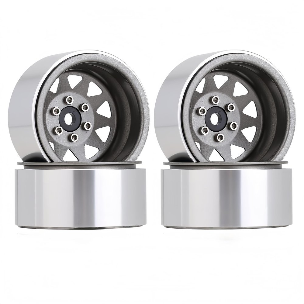 4PCS AMK 1.9 Steel Beadlock Wheels with 12mm Hex & -8.9mm Offset Wheel Rims for 1/10 RC Rock Crawler TRX4 TRX6 SCX10 CAPRA-10 Redcat Gen8 1.9 Wheels Upgrade (Gray)