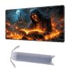 HGGJFLYX Playmat for MTG, 28x16 Inch for TCG Playmat with Non-Slip Rubber Base, Smooth Surface Stitched Edges, Magic Card Game Mat with Storage Bag, and Desk Mousepad, Fiery Skeleton's Grimoire view 1