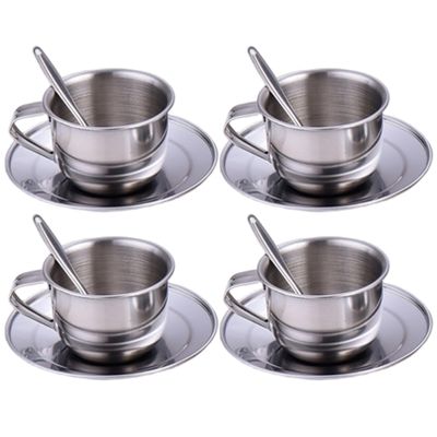 CAKEEYUM Kids Tea Set Heat-Resistant Stainless Steel Childrens Tea Set with 4 70ml Cup, 4 Saucer and Spoon for Girls and Boys Kids, Childrens, Sets for