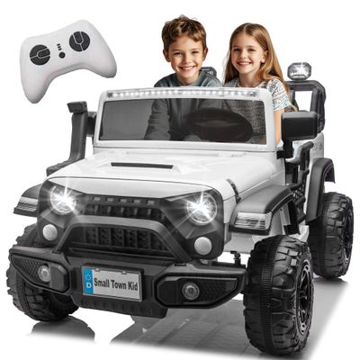 24V Ride on Toys for Big Kids, 2 Seater Ride on Cars with Remote Control, 400W Motor, Ride on Truck w/ 20in Wide Seat, 3 Speeds, Lights, Bluetooth, Electric Car for Kids 3-8, Capacity 110 lb-White