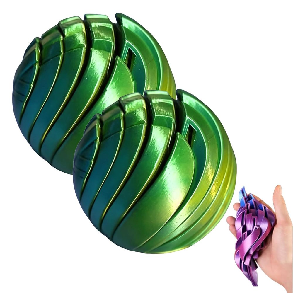 3D Printed Fidget Ball Toy, Twistable Stress Relief Desk Toy for Office Home, 3D Printing-Slime Gear Sphere Sensory Fidget Ball with Liquid Flow Effect for Anxiety Relaxation(Green-2pcs)