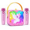 Unicorn Karaoke Machine with Wings & Castle Lights,2 Gem Microphones&5 Magic Voice,Mini Bluetooth Speaker,Princess Toys&Unicorn Toys for Girls Age 3 4 5 6 7 8 9+ Birthday Gifts Easter Basket Stuffers view 1