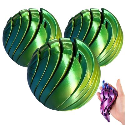 3D Printed Fidget Ball Toy, Twistable Stress Relief Desk Toy for Office Home, 3D Printing-Slime Gear Sphere Sensory Fidget Ball with Liquid Flow Effect for Anxiety Relaxation(Green-3pcs)