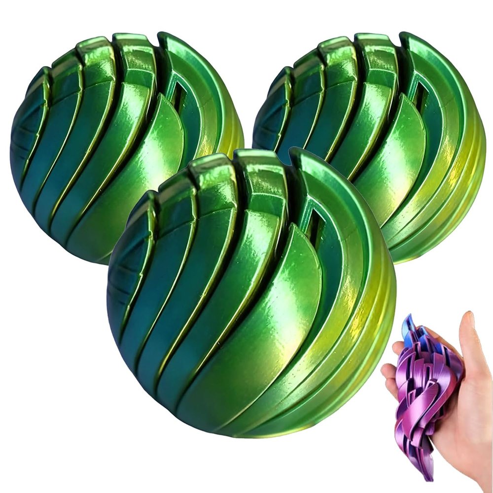 3D Printed Fidget Ball Toy, Twistable Stress Relief Desk Toy for Office Home, 3D Printing-Slime Gear Sphere Sensory Fidget Ball with Liquid Flow Effect for Anxiety Relaxation(Green-3pcs)