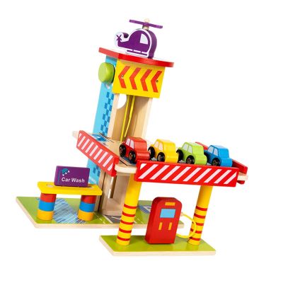 CoudarTitie Wooden Parking Garage Playset Children Learning Tool Three Tier Garage Toy Pretend Toy