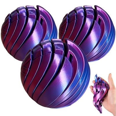 3D Printed Fidget Ball Toy, Twistable Stress Relief Desk Toy for Office Home, 3D Printing-Slime Gear Sphere Sensory Fidget Ball with Liquid Flow Effect for Anxiety Relaxation(Purple-3pcs)