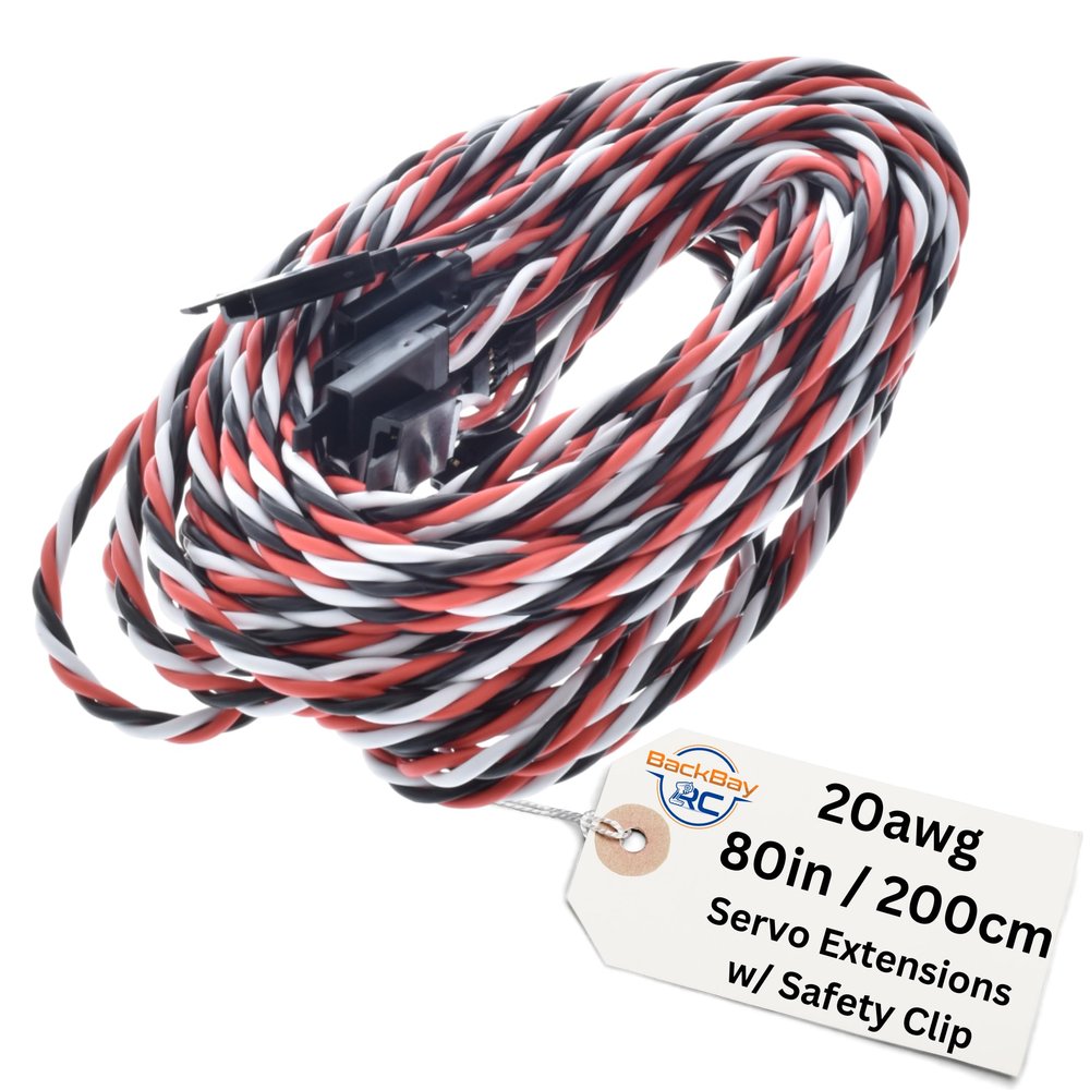 BackBayRC - 20awg Servo Extension Twisted Wire w/Safety Clip - 100 Strands for RC Vehicles, Drones, E-Bikes - 10 Lengths / 5 Wires per Pack (200CM / 80in)
