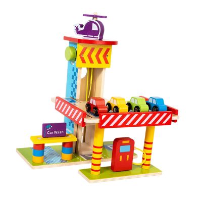 DYNWAVE Wooden Parking Garage Playset Pretend Toy Boys Girls Gifts for Kids, Interactive, 3 Tier Garage Toy Children Learning Tool