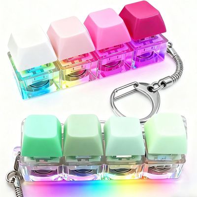 2 Pack Keyboard Fidget Keychain with LED Lights,Keyboard Fidget Toy,Keyboard Button Finger Clicker for Anxiety Relief(Macarons)
