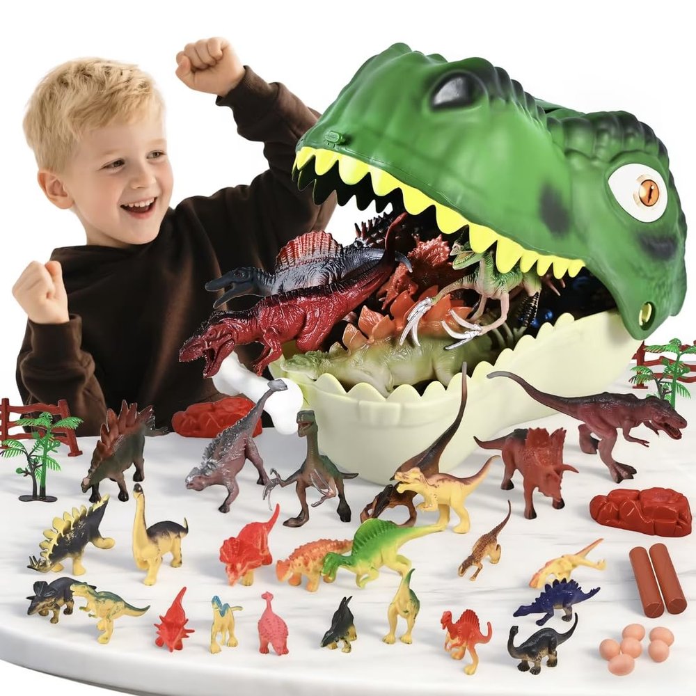 Dinosaur Toys for Kids Ages 35  45 Realistic Jurassic Dinosaur Figures with Eggs, Trees & Fence  Educational Playset for Boys & Girls  Premium Gift Set