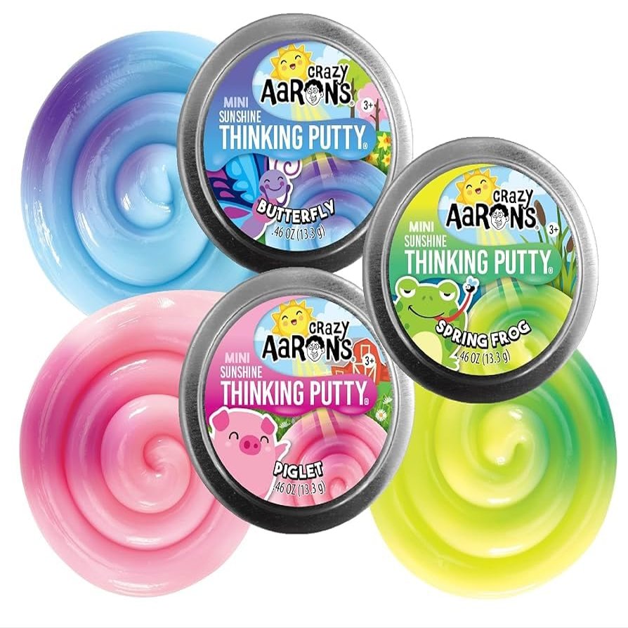 Crazy Aarons Putty Mini Tins Spring Sunshine Gift Set  3 Pack (Butterfly, Spring Frog & Piglet)  Sensory Fidget Toy Bundle  Soft, Stretchy, Colorful  .47oz Each  Ages 3+