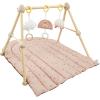 4-in-1 Wooden Baby Play Gym & Activity Mat, Soft Cotton Tummy Time Mat for Babies 0+,with 3 Detachable Toys for Sensory & Motor Skill Development,Newborn Infant Baby Essentials Gift,Blush-Rainbow view 1