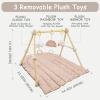 4-in-1 Wooden Baby Play Gym & Activity Mat, Soft Cotton Tummy Time Mat for Babies 0+,with 3 Detachable Toys for Sensory & Motor Skill Development,Newborn Infant Baby Essentials Gift,Blush-Rainbow view 2