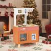 Costzon Kids Play Kitchen, Little Chef Kitchen Playset w/Microwave, Stoves, Rotation Knobs, Ice Dispenser, Faucet, Removable Sink & Cabinet, Wooden Pretend Play Kitchen for Girl Boy Aged 3+ (Orange) view 1
